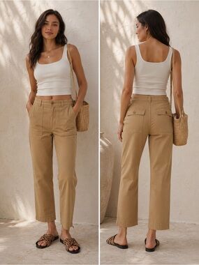 Jenni Kayne Ranger Trouser Utility Straight Leg Tan Khaki Size 8